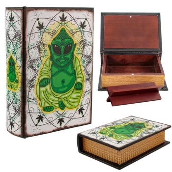 Buchversteck/Stash Book Holzbox "Alien Buddha"